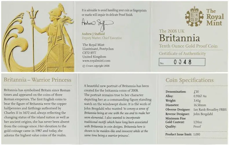 1987 Gold Proof 0.25 oz Britannia Coin - In Capsule certification 