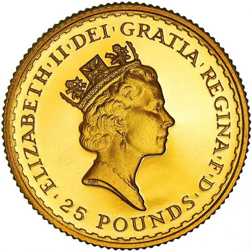 1987 Gold Proof 0.25 oz Britannia Coin - In Capsule obverse chards image