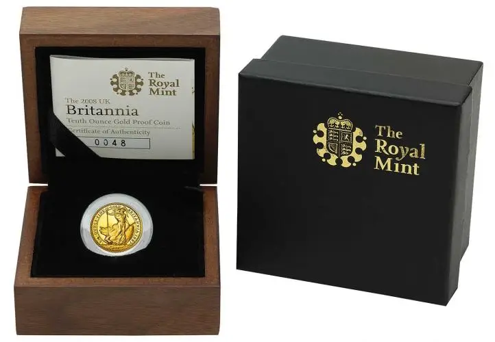 1987 Gold Proof 0.25 oz Britannia Coin - In Capsule reverse in box chards image crop