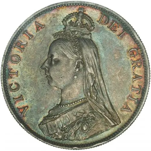 1887 Silver Victoria Jubilee Head Crown Coin obverse