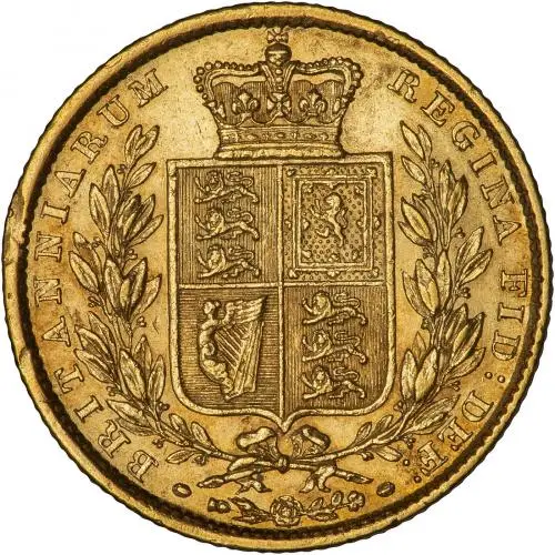 1850 Gold Sovereign Victoria Young Head Shield London Mint VF reverse