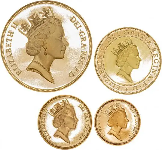 1997 Gold Proof Sovereign 4-Coin Set Obverses