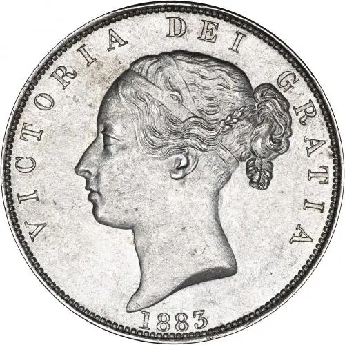 1883 Silver Victoria Young Head Shield Half Crown Uncirculated Obverse