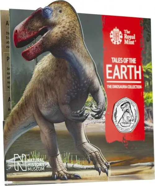 2020 Tales of the Earth: The Dinosauria Collection - Megalosaurus B.U. 50 Pence Coin packaging