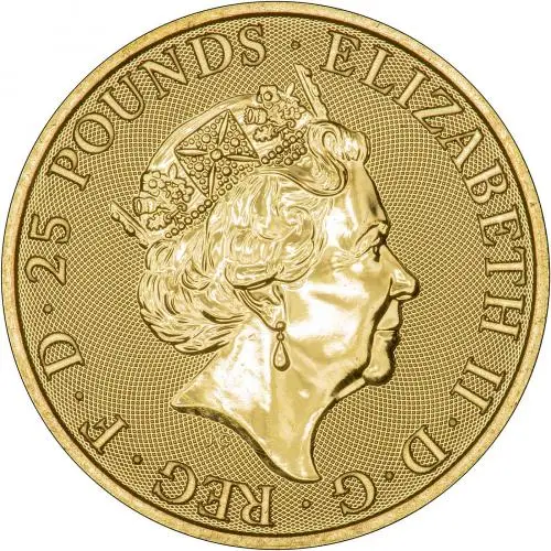Obverse of 2020 Queen's Beasts Lion of Mortimer 0.25 oz Gold Bullion Coin