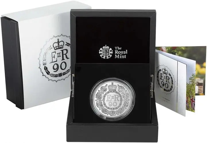 2016 Elizabeth II 90th Birthday Silver Proof 5 oz Coin in box