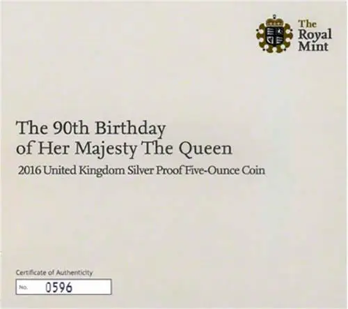 2016 5 oz UK Coin £10 Proof The Queen's 90th Birthday 20883