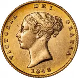 1843 Gold Half Sovereign Victoria Young Head Shield London