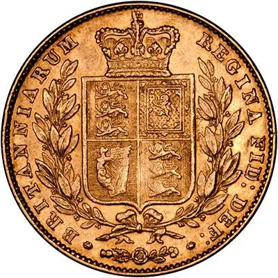 1844 Gold Full Sovereign Victoria Shield Crowned London Mint Reverse