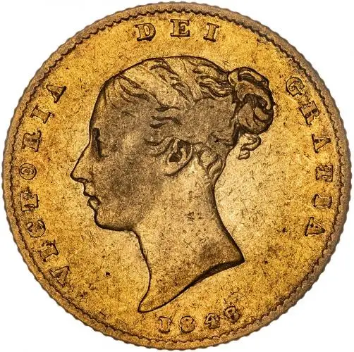 1848 Gold Half Sovereign Victoria Young Head Shield London obverse chards image crop2