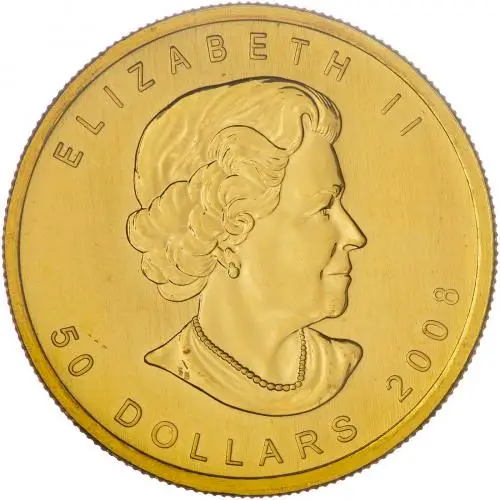 2008 Gold Bullion Ungraded 1 Ounce Maple Coin Single Canada Royal Canadian Mint Obverse