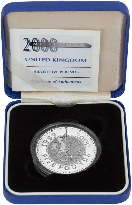 1999 Silver Proof Millennium £5 Coin blue box
