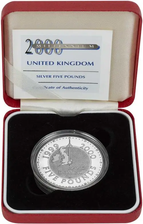 1999 Silver Proof Millennium £5 Coin red box