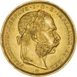 1892 Austria Gold 8 Florins / 20 Franc Bullion Restrike Coin Obverse