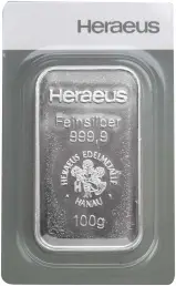 Silver 100g Bar Heraeus - Pre-Owned 