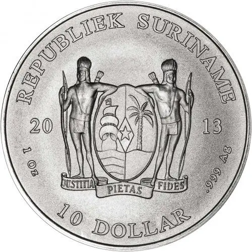 2013 Suriname 10 dollars Silver Uncirculated Coin reverse