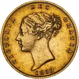 1860 Gold Half Sovereign Victoria Young Head Shield London  chards obverse image crop