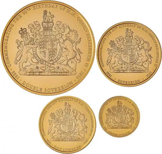 2016 Gold Proof Sovereign Elizabeth II The Queen's 90th Birthday Coin Set 4 Coins reverse