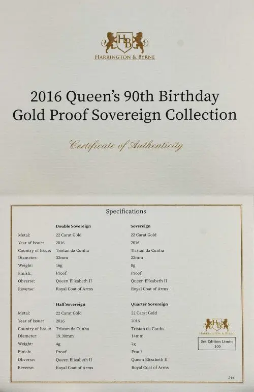 2016 Gold Proof Sovereign Elizabeth II The Queen's 90th Birthday Coin Set 4 Coins with cert