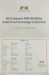 2016 Gold Proof Sovereign Elizabeth II The Queen's 90th Birthday Coin Set 4 Coins with cert