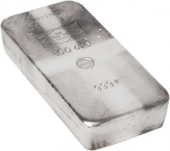 Silver 100 Ounce The Sheffield Smelting Co. Ltd  Bar side view