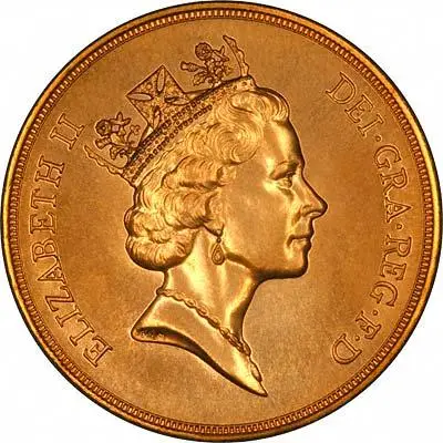 1985 Gold Five Pound Coin Quintuple Sovereign Proof Elizabeth II Obverse