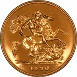 1990 Gold Brilliant Uncirculated Quintuple Sovereign £5 St George