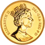 1987 Uncoupled Portrait Quintuple Sovereign Gold Brilliant Uncirculated Coin obverse