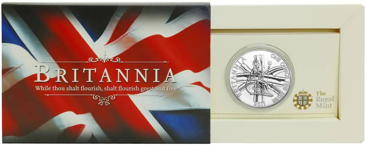 2011 Silver Bullion 1 Ounce British Decimal Pound Sterling £2  Coin In Sleeve United Kingdom The Royal Mint reverse package