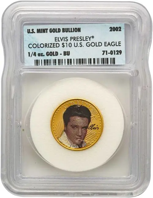 2002 Gold Bullion Ungraded 0.25 Ounce Eagle Elvis Presley $10 Coin Single United States of America reverse in slab