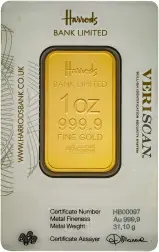 Gold 1 Ounce Harrods Bar Pre-Owned Pamp front