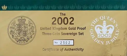 2002 Whole Coin Set Sovereign - 3 Coins Gold Proof Certificate