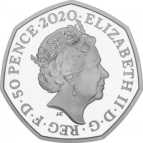 2020 Silver Proof Tales of the Earth The Dinosauria Collection Megalosaurus Coloured 50 Pence obverse