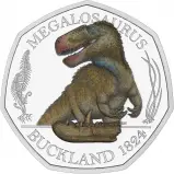 2020 Tales of the Earth: The Dinosauria Collection - Megalosaurus Coloured Silver Proof 50 Pence Coin