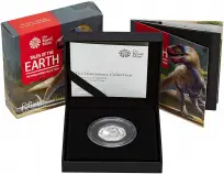2020 Tales of the Earth: The Dinosauria Collection - Megalosaurus Silver Proof 50 Pence reverse in box
