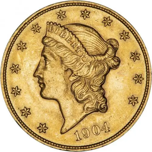 1904 Gold Graded Double Eagle US Dollar $20 Coin Single United States of America Philadelphia Mint Liberty/Coronet Head aEF Obverse