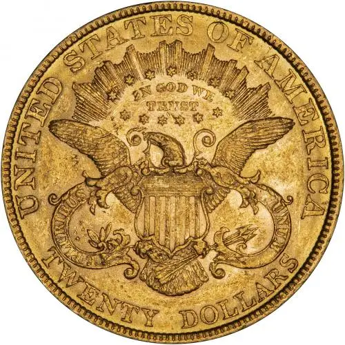 1877 Gold $20 Double Eagle Coin Coronet Liberty Head Philadelphia Mint aVF Reverse