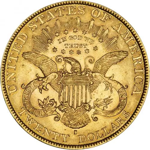 1889 Gold $20 Double Eagle Coin Coronet Head San Francisco Mint VF gVF reverse