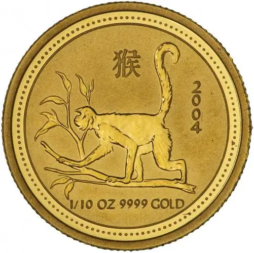 2004 Gold Bullion Ungraded 0.1 Ounce Lunar Year of the Monkey  Coin Single Australia Perth Mint reverse