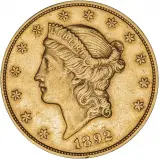 1892 Gold Graded Double Eagle US Dollar $20 Coin Single United States of America San Francisco Mint Liberty/Coronet Head Obverse gVF