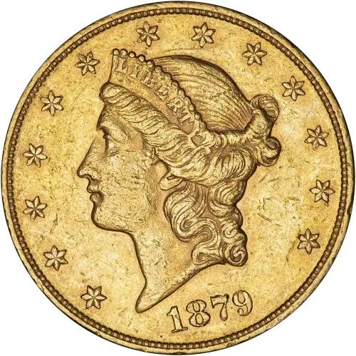 1879 Gold $20 Double Eagle Coin Coronet Head Philadelphia Mint obverse