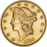 1884 Gold $20 Double Eagle Coin Coronet Head San Francisco Mint Obverse gVF