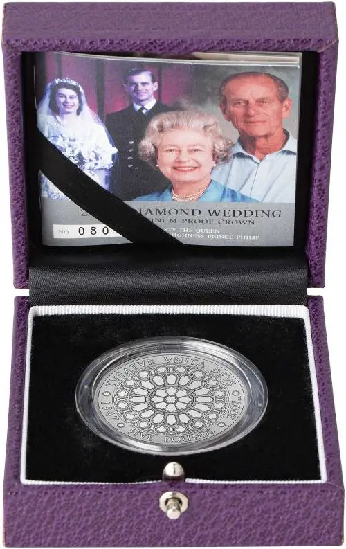 2007 Platinum Proof Diamond Wedding 5 pounds Crown Coin Single United Kingdom The Royal Mint in presentation box
