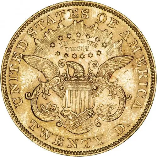 1874 Gold $20 Double Eagle Coin Coronet Head Philadelphia Mint Reverse gVF