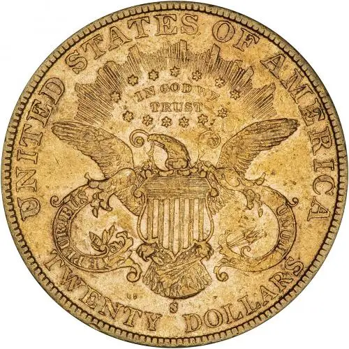1882 Gold $20 Double Eagle Coin Coronet Head San Francisco reverse