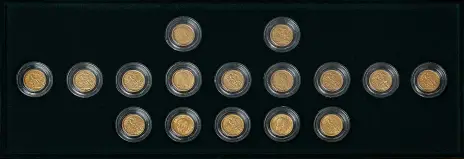 1900 - 1915 Gold Uncirculated Half Sovereign A Golden Finale Coin Sets United Kingdom The Royal Mint 16 Coins top view