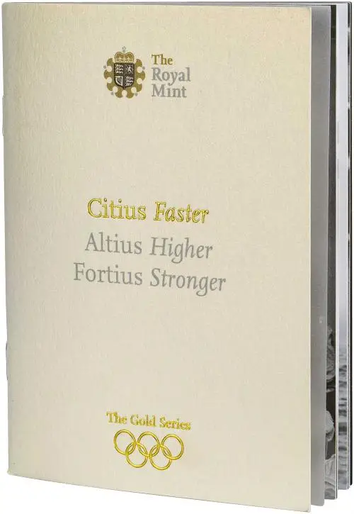 2012 London Olympics Faster, Higher, Stronger 9-Coin Gold Proof Set single booklet