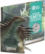 2020 Tales of the Earth: The Dinosauria Collection - Hylaeosaurus B.U. 50 Pence Coin in card side view