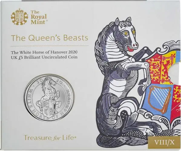 2020 £5 BU Queen's Beasts White Horse of Hanover in Folder