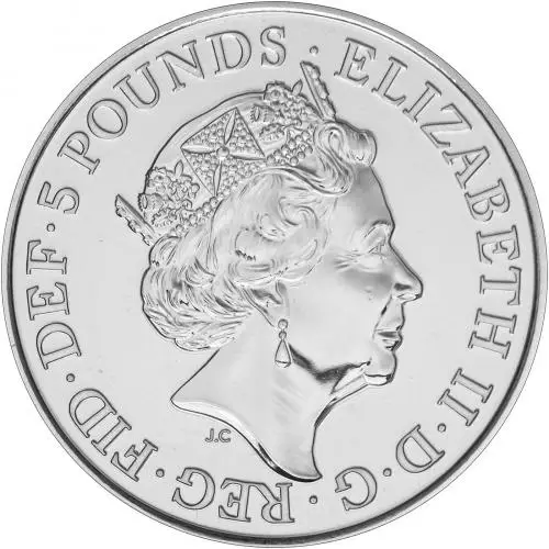 2020 £5 BU Queen's Beasts White Horse of Hanover Obverse